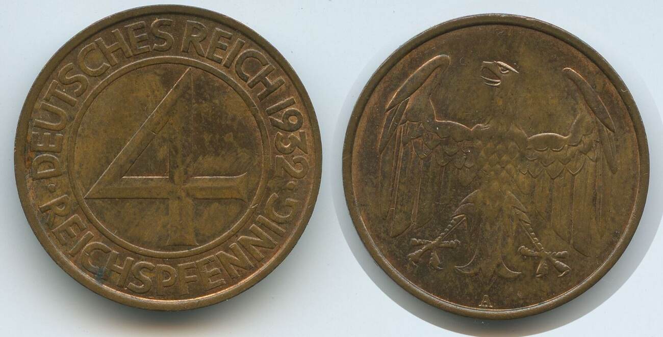 Deutsches Reich Weimar 4 Reichspfennig 1932 A Berlin G10602 Brüning