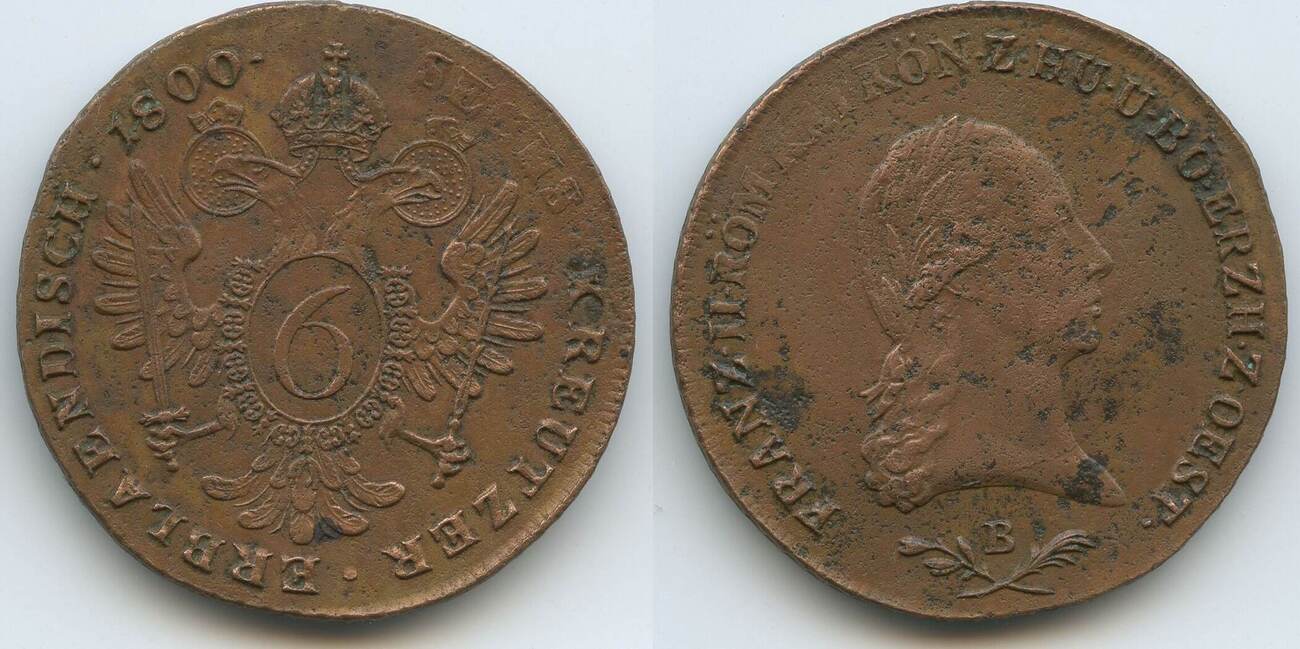 RDR Österreich Ungarn 6 Kreuzer 1800 B Kremnitz G5385 Franz II 1792