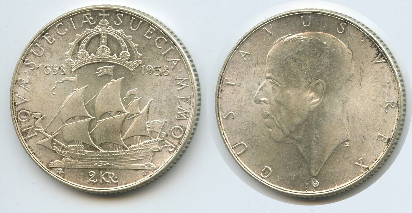 Schweden Kronor Silber G M Delaware Segelschiff Gustaf V