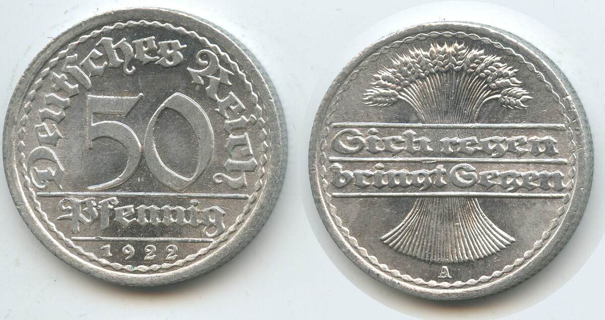 Deutsches Reich Weimar 50 Pfennig 1922 A Berlin G10787 Germany Weimar