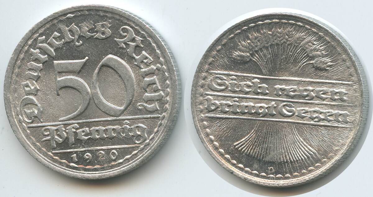 Deutsches Reich Weimar 50 Pfennig 1920 D München G10795 Germany