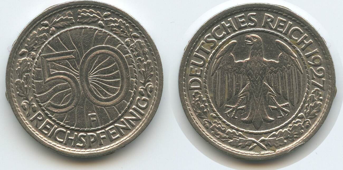 Deutsches Reich Weimar 50 Reichspfennig 1927 F Stuttgart G10408