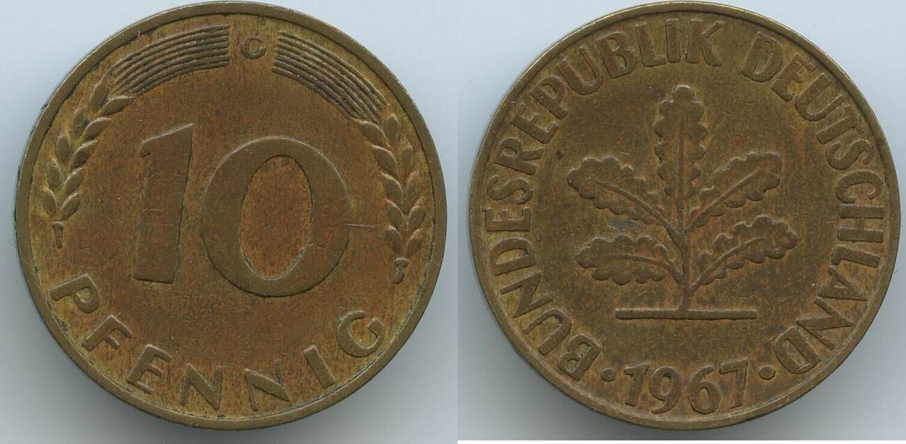 Deutschland Bundesrepublik 10 Pfennig 1967 G Karlsruhe S0120 Germany