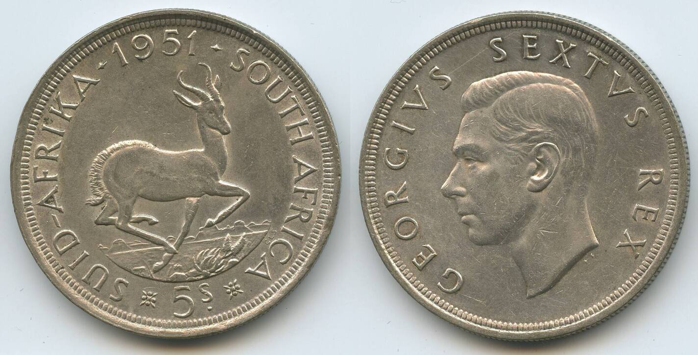 Südafrika 5 Shillings Silber 1951 H0961 Springbock George VI South