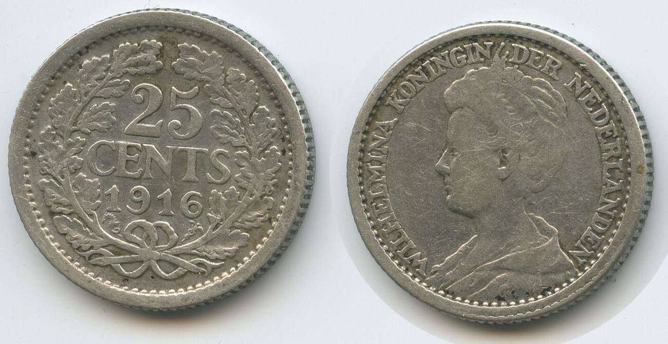 Niederlande 25 Cents Silber 1916 G14492 Wilhelmina I 1890 1948