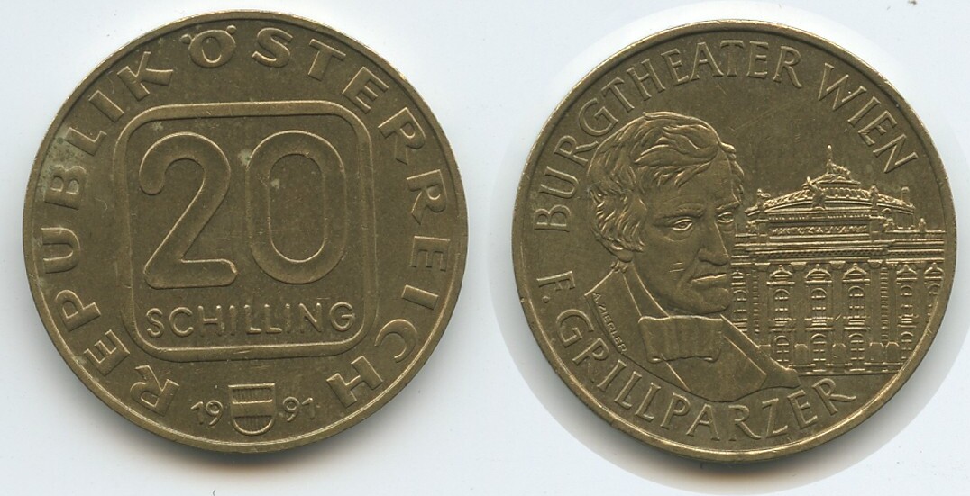 Österreich 2 Republik 20 Schilling 1991 G15680 Burgtheater Wien Birth