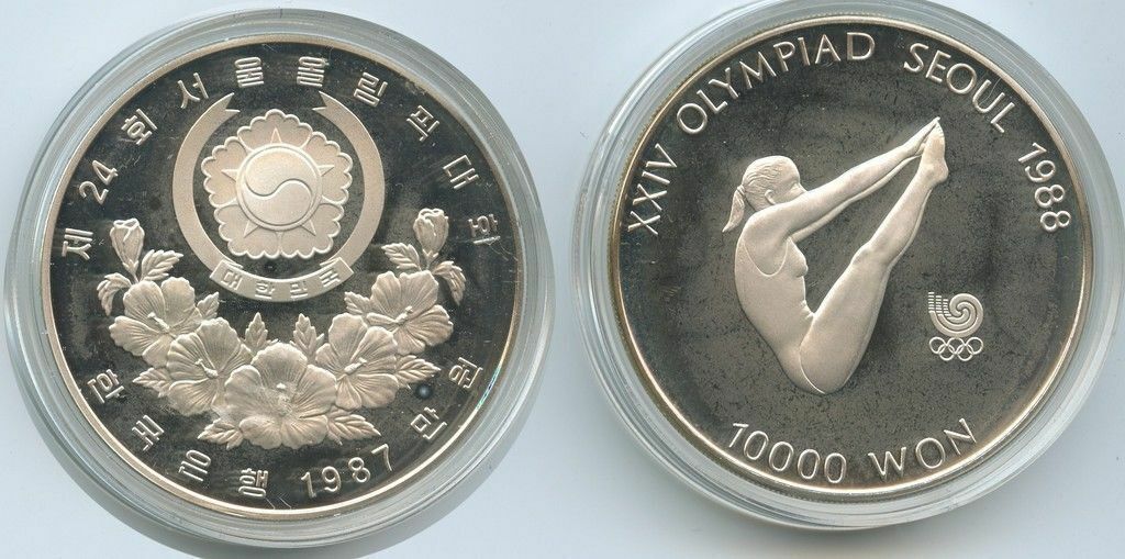 10 000 Won 1987 G0314 Südkorea KM 57 Silber PROOF Olympia Seoul 1988