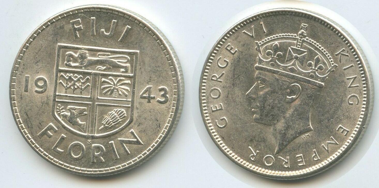 Fidschi Inseln Fiji One Florin Silber 1943 S G7564 King Georg VI