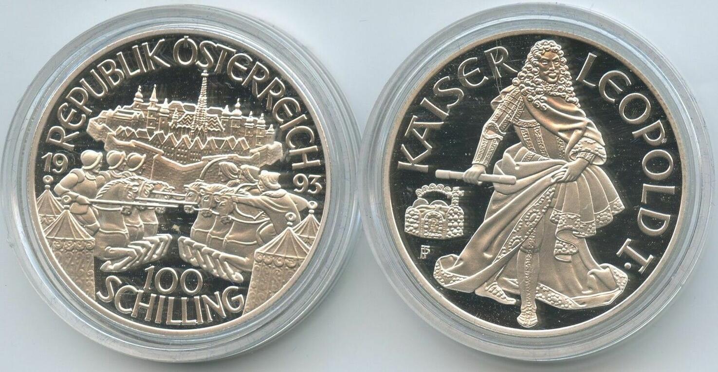 Österreich 2 Republik 100 Schilling Silber 1993 GS1008 Kaiser Leopold