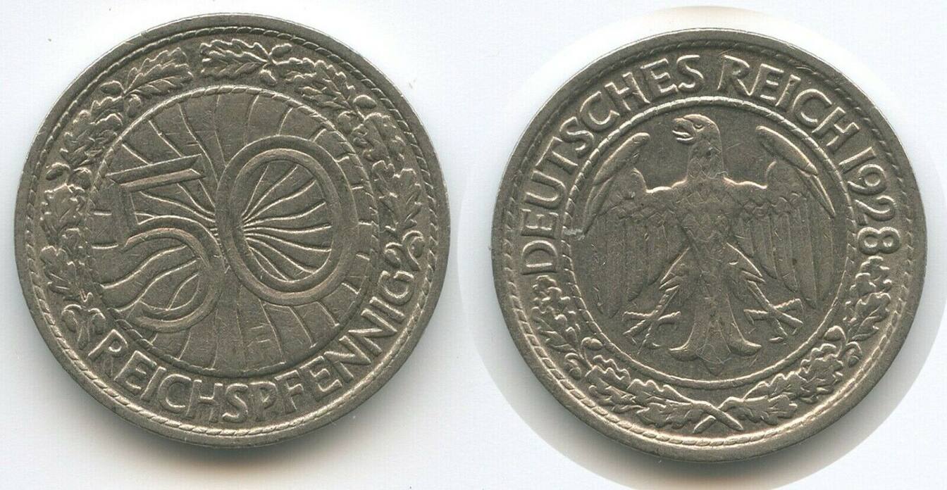 Deutsches Reich Weimar 50 Reichspfennig 1928 F Stuttgart G11138