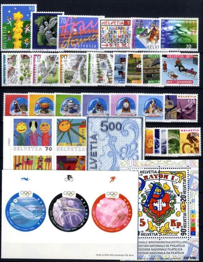 Schweiz Briefmarken Jahrgang 2000 Postfrisch Komplett MA Shops