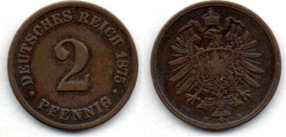 Allemagne Deutschland Germany 2 Pfennig 1875 B VF MA Shops