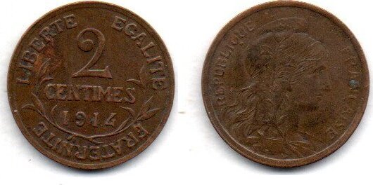 France Frankreich 2 Centimes 1914 VF MA Shops