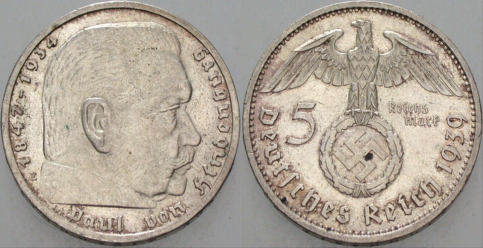 Kleinmünzen Drittes Reich 5 Reichsmark 1939 E Drittes Reich