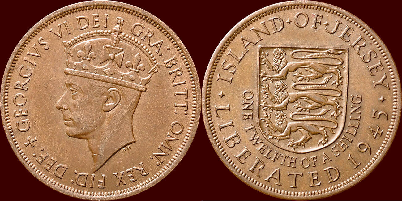 1945 ISLE OF JERSEY GEORGE VI 1937 1952 1 12 Shilling Vz Unz