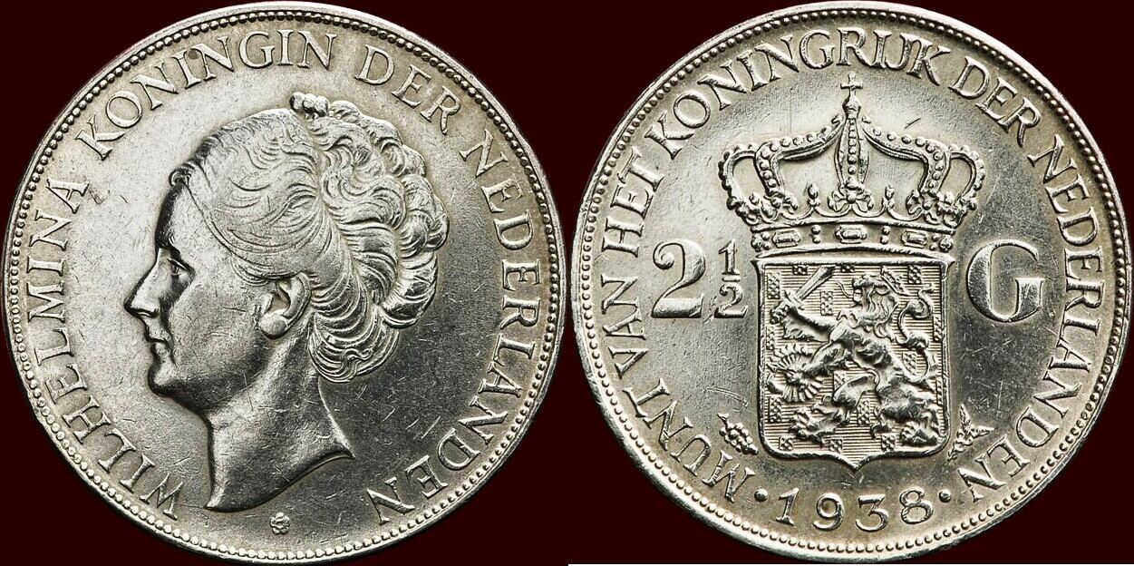 Koninkrijk der Nederlanden 2 ½ Gulden 1938 NEDERLAND NETHERLANDS