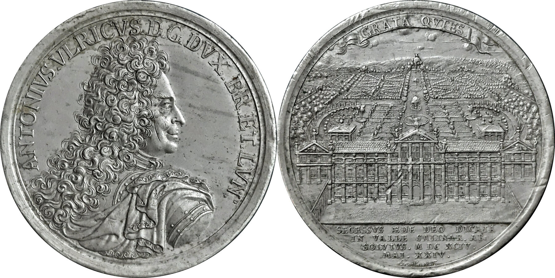 Braunschweig Wolfenbüttel Zinnmedaille 1694 Einweihung des Schlosses