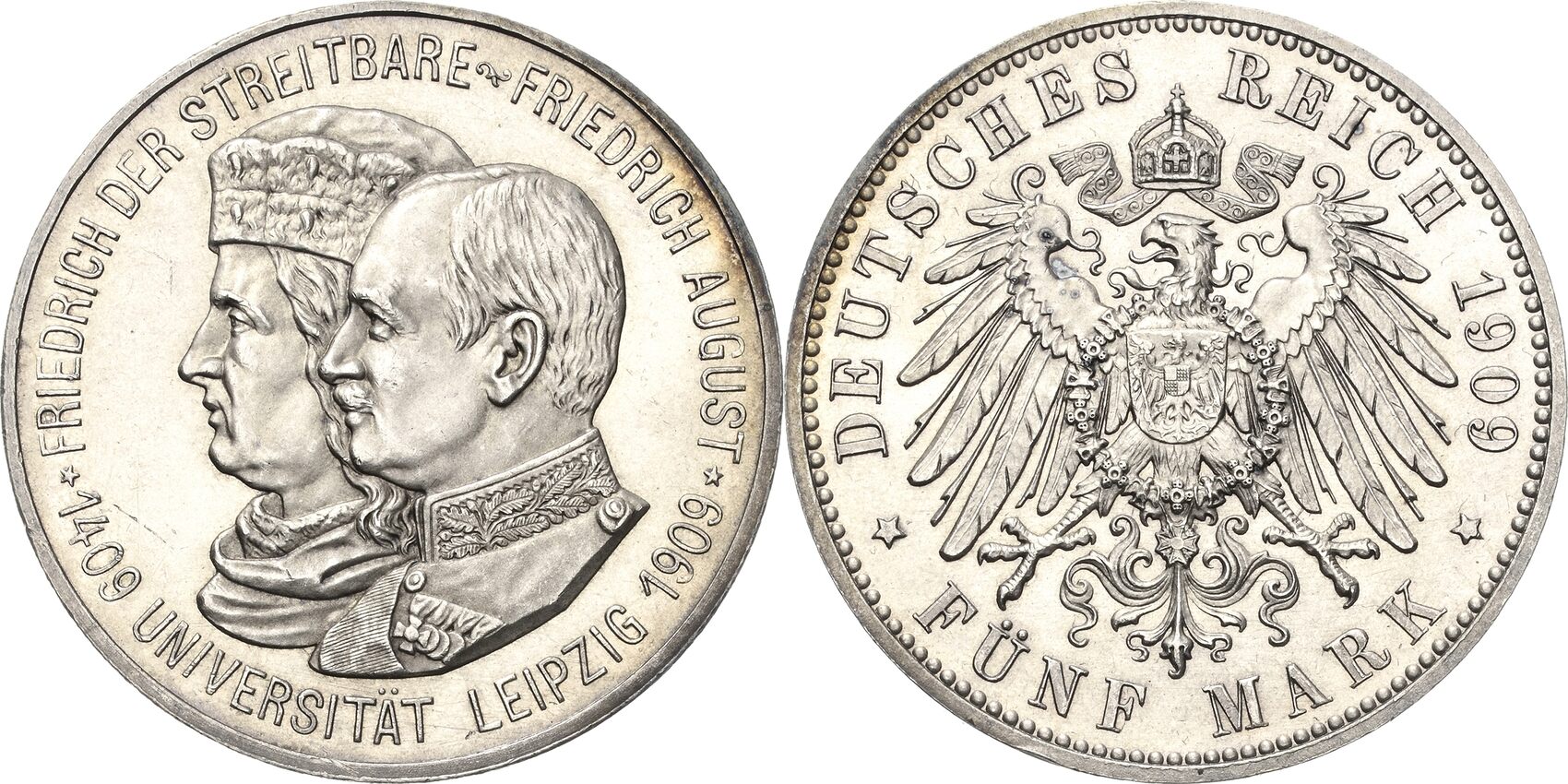 Sachsen 5 Mark 1909 Friedrich August III 1904 1918 Kl Kratzer Fast