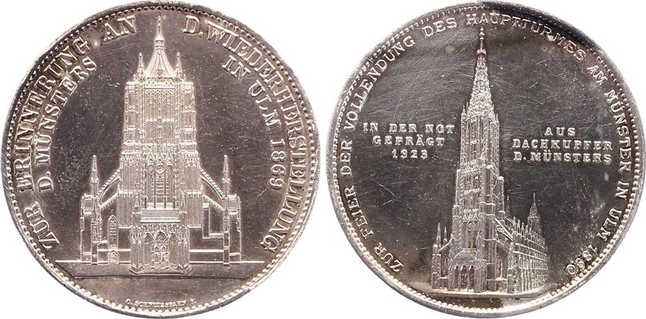 Ulm Stadt Versilberte Bronzemedaille 1923 Dunkle Anlaufstellen