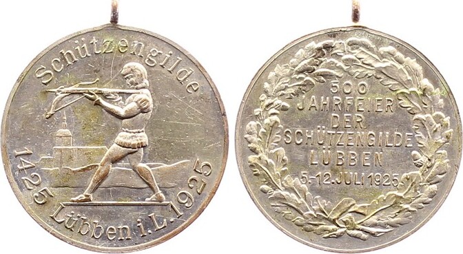 Brandenburg Lübben Stadt versilberte Bronzemedaille 1925 Winz Kratzer