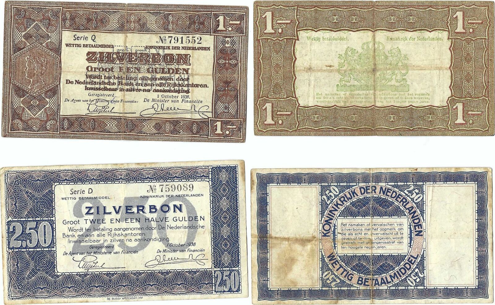 Nederland 1 2 5 Gulden 1938 ONE LETTER MA Shops