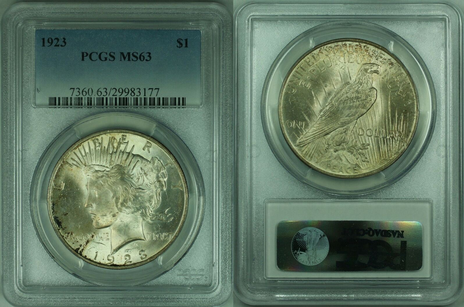 Dollar 1923 Peace Silver S 1 PCGS MS63 Lightly Toned 24c MA Shops