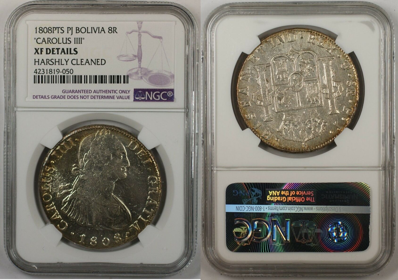 Weltmünzen 8 Reales 1808 PTS PJ Bolivia Carolus III Silver Coin NGC XF