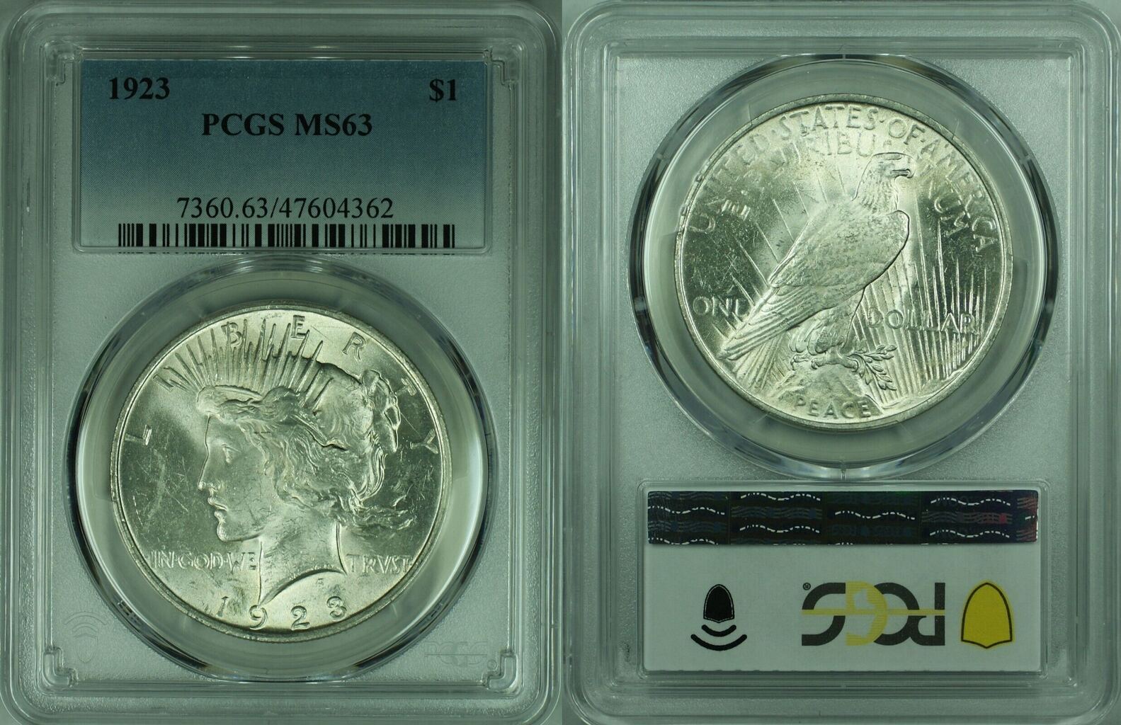 USA 1 Coin 1923 Peace Silver Dollar PCGS MS 63 48 A MA Shops