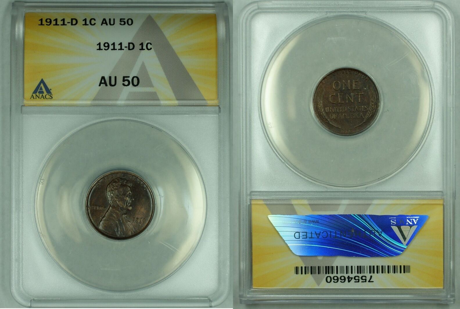 Usa Cent D Lincoln Wheat C Coin Anacs Au Ma Shops