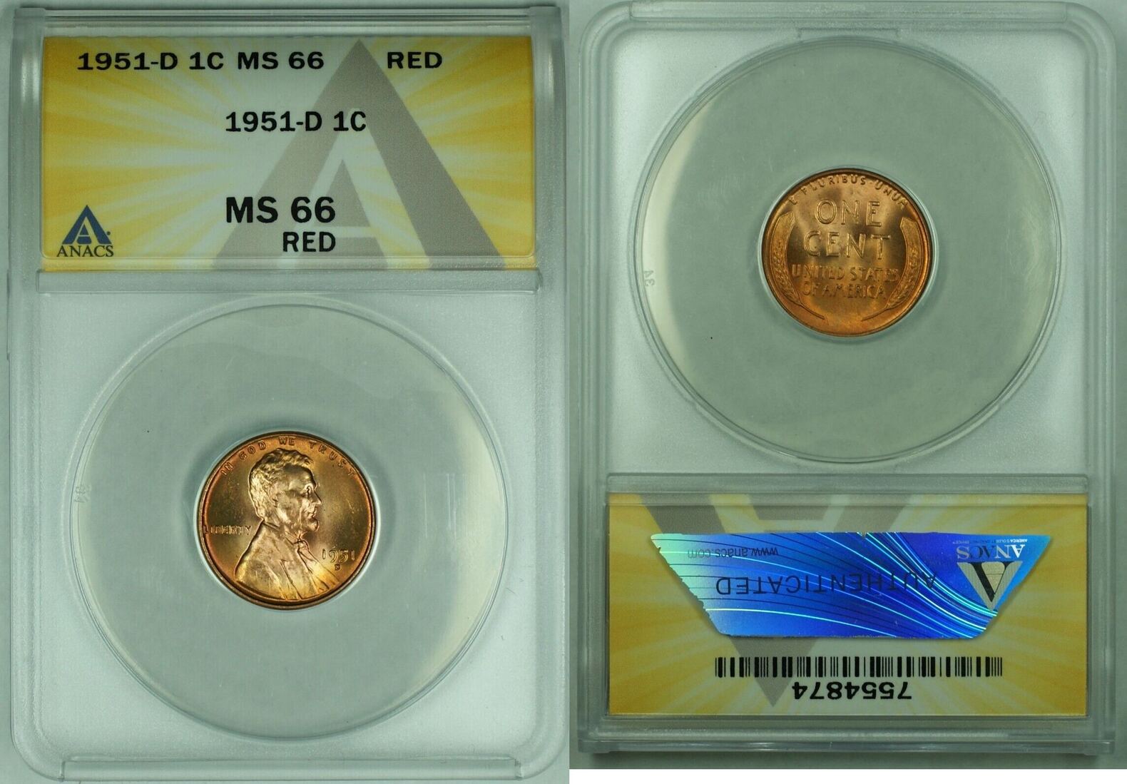 Usa Cent D Lincoln Wheat C Coin Anacs Ms Rd A Ma Shops