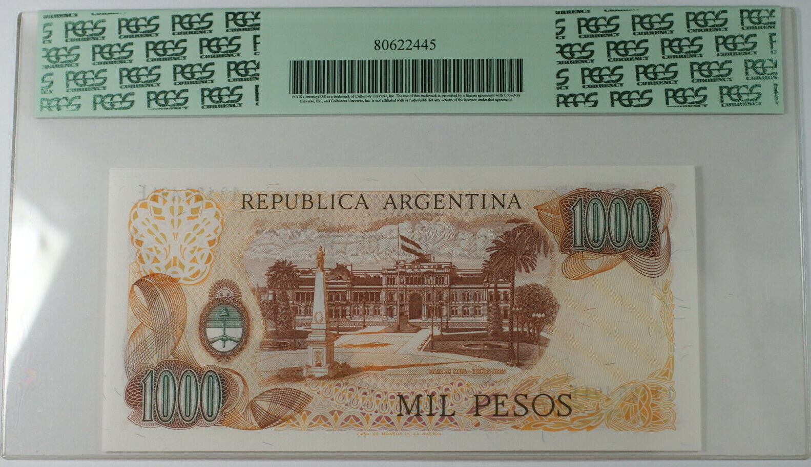 Banknoten Pesos Argentina Note Scwpm B Pcgs Ppq