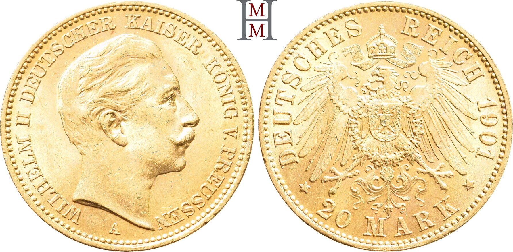 REICHSGOLDMÜNZEN 20 Mark 1901 A PREUSSEN Wilhelm II 1888 1918