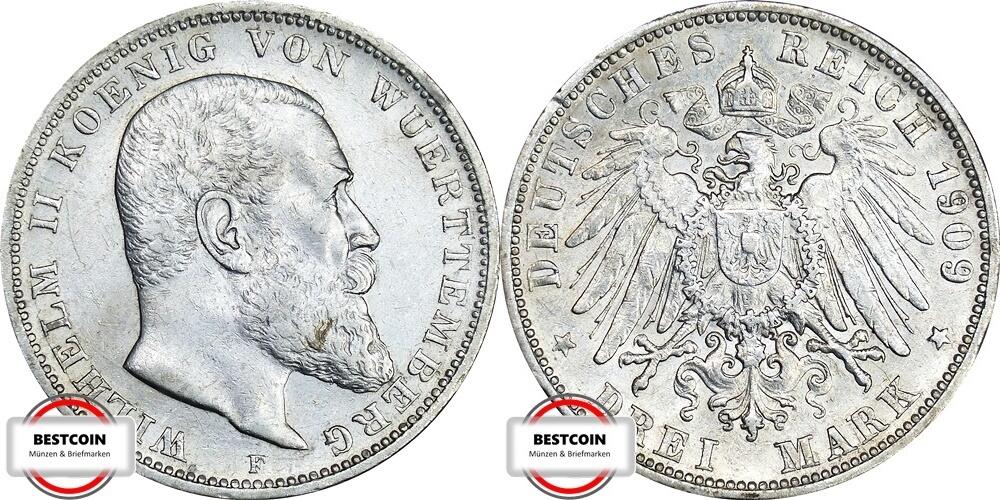 W Rttemberg Mark F J Gepr Gt Unter K Nig Wilhelm Ii Ss Vz