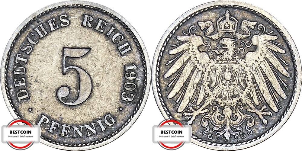 DEUTSCHLAND 5 Pfennig 1903 G J 12 Kursmünze aus dem Kaiserreich SS