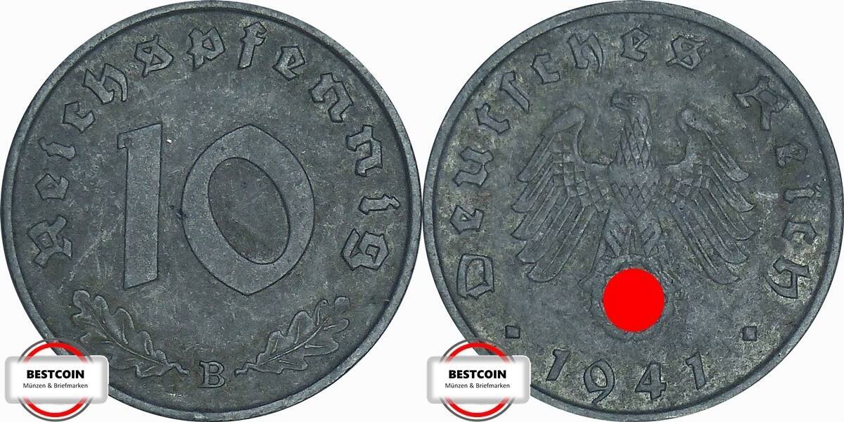 DEUTSCHLAND 10 Reichspfennig 1941 B J 371 Kursmünze aus dem Dritten