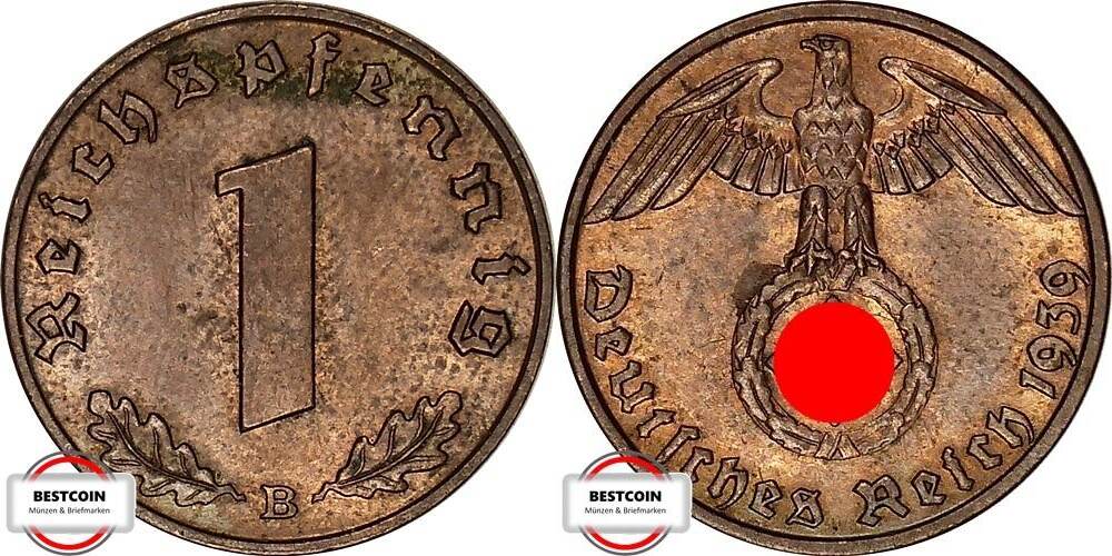 DRITTE REICH 1 PFENNIG 1939 B J 361 Kursmünze VZ STG MA Shops