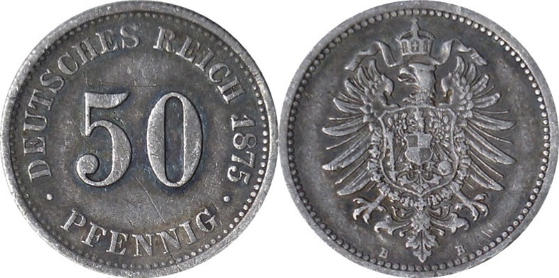 KAISERREICH 50 Pfennig 1875 B J 7 Kursmünze SS MA Shops