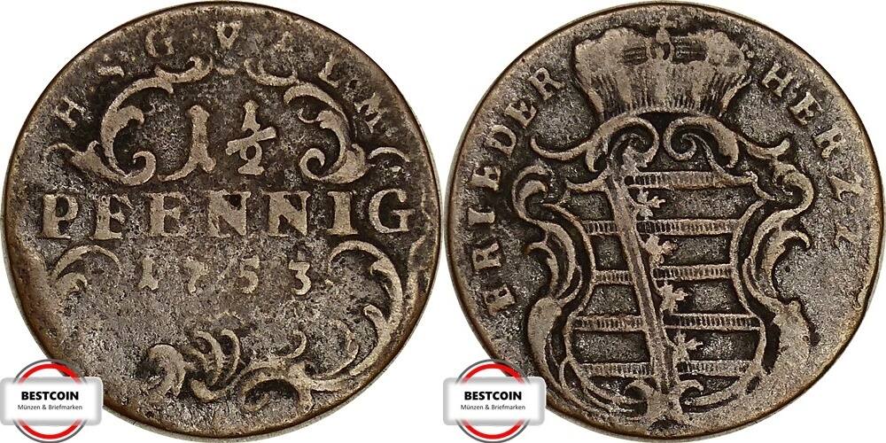 SACHSEN COBURG ALTENBURG 1 1 2 Pfennig 1753 AKS 285 geprägt unter