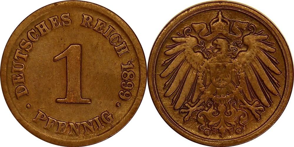 DEUTSCHLAND 1 Pfennig 1899 G J 10 Kursmünze aus dem Kaiserreich VZ