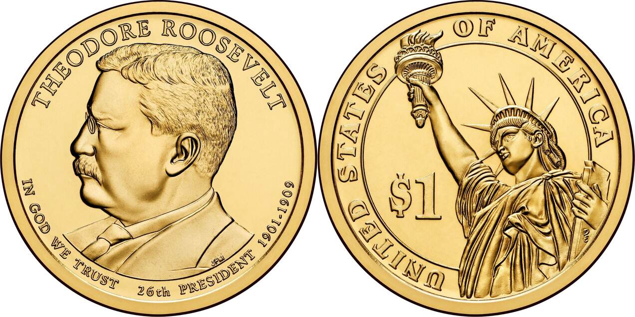 USA 1 Coin 2013 P Theodore Roosevelt Presidential Dollar Golden