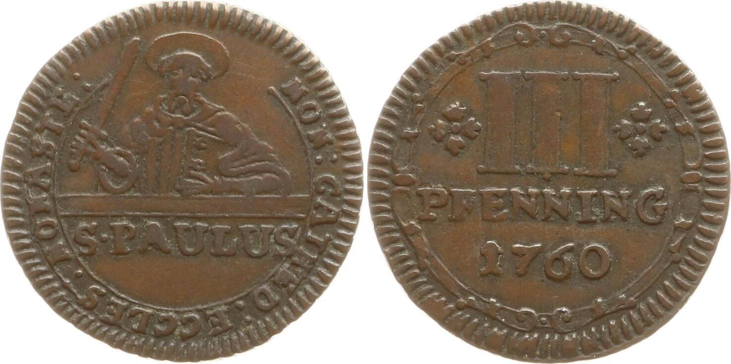 Münster Domkapitel Cu 3 Pfennig 1760 Gutes sehr schön MA Shops