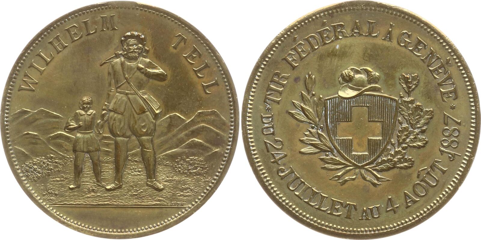 Schweiz Genf Vergoldete Bronzemedaille 1887 Auf Das Bundesschiessen