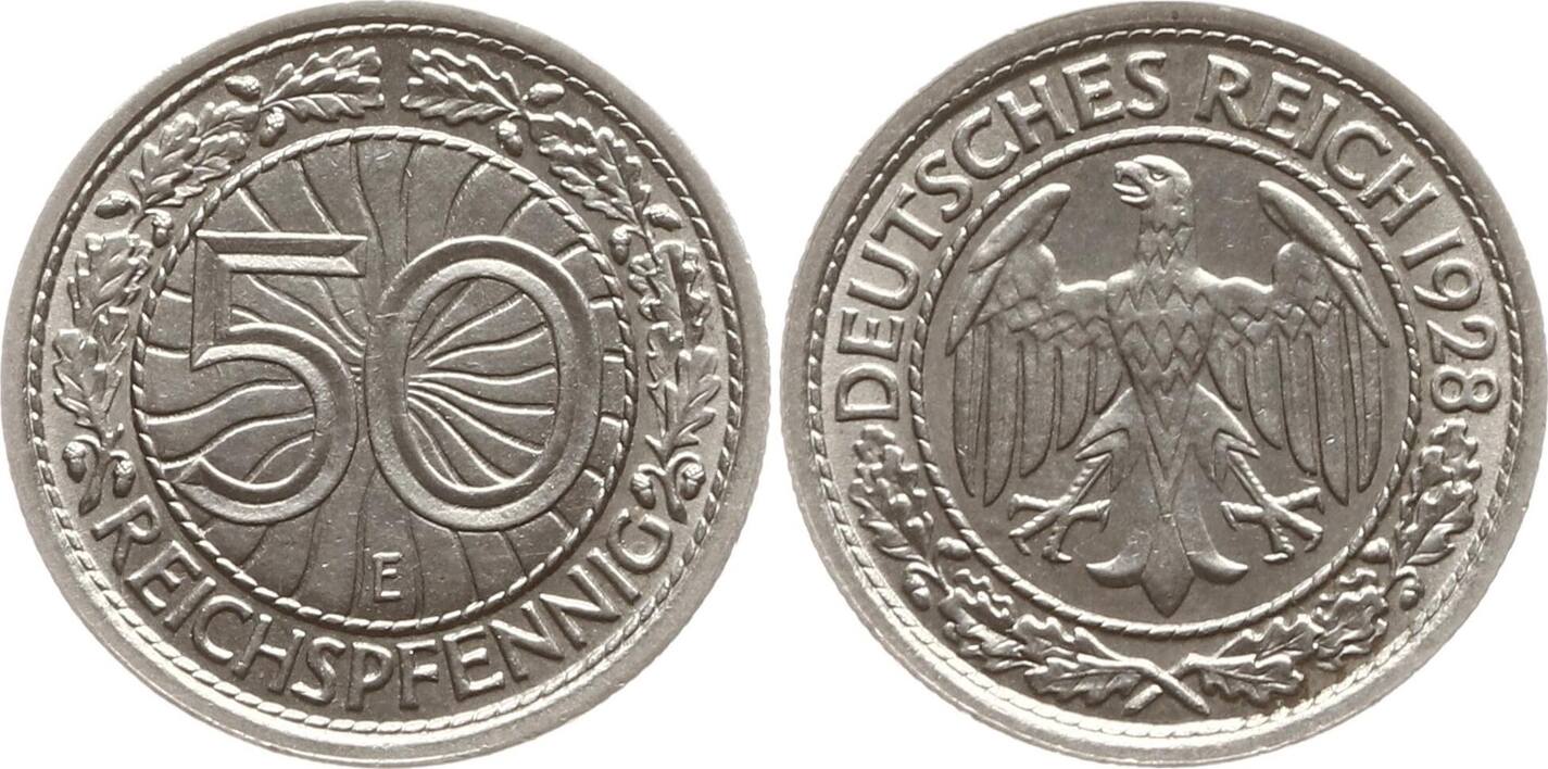 Deutschland Weimarer Republik 50 Pfennig 1928 E Vorzüglich MA Shops