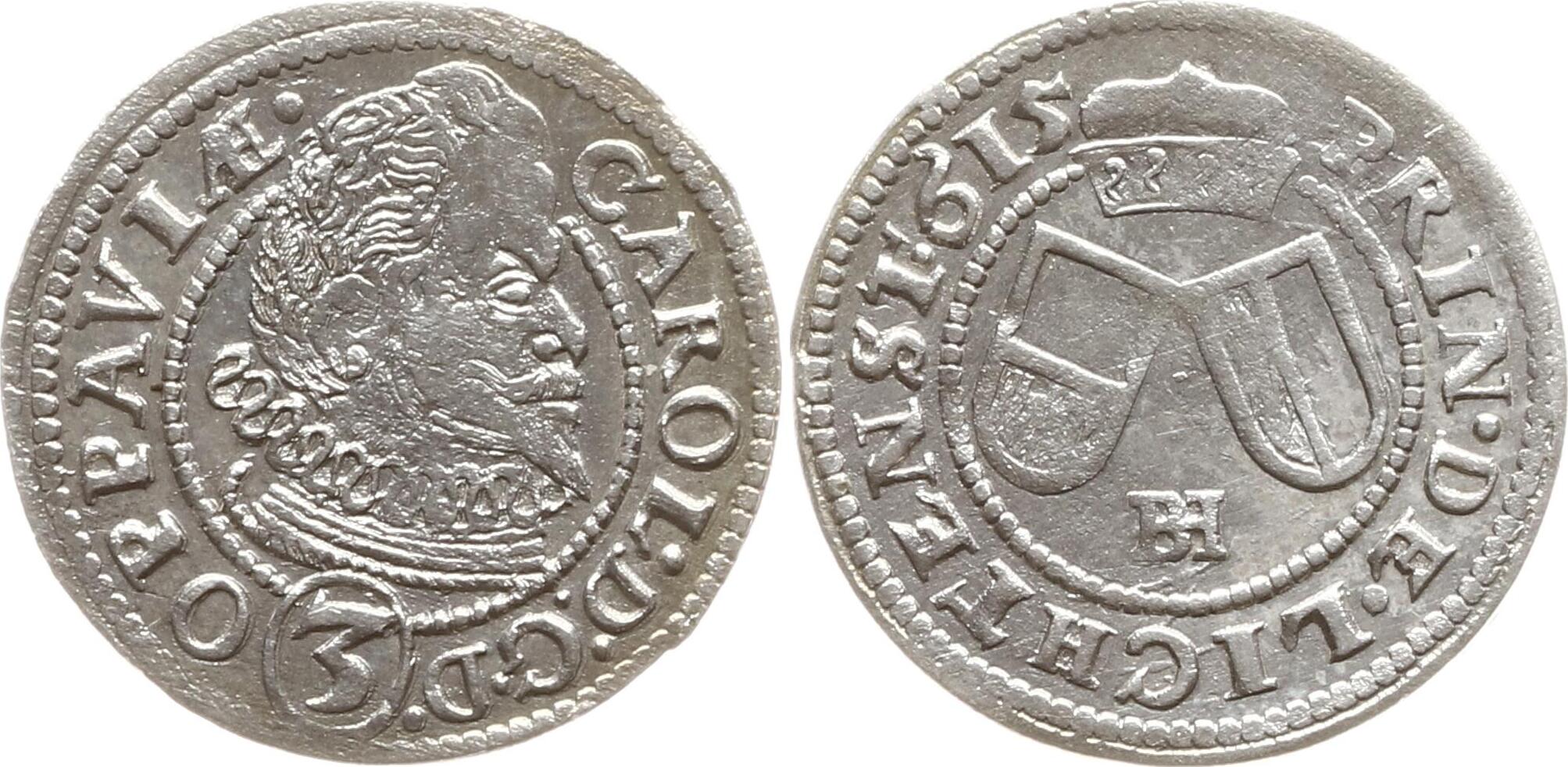 Liechtenstein Groschen 3 Kreuzer 1615 BH Karl 1585 1627 Troppau