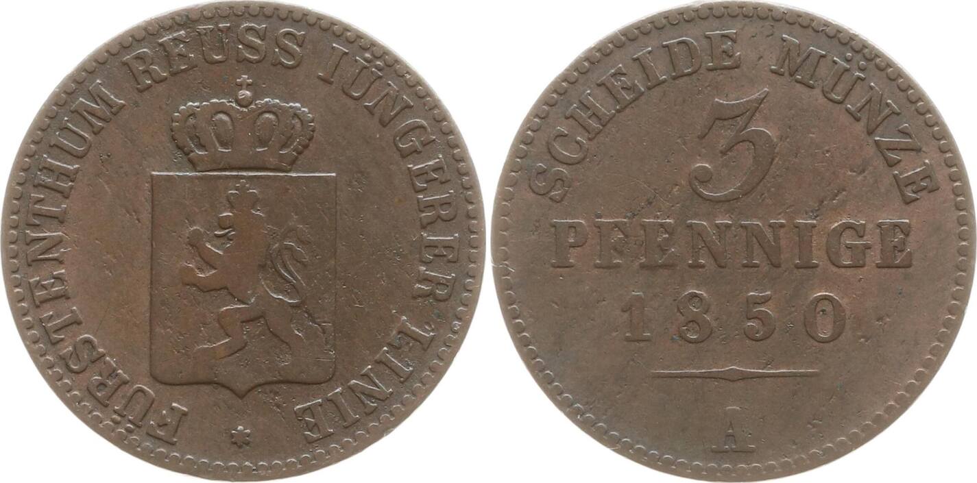 Reuss jüngere Linie zu Schleiz 3 Pfennig 1850 Heinrich LXII 1818