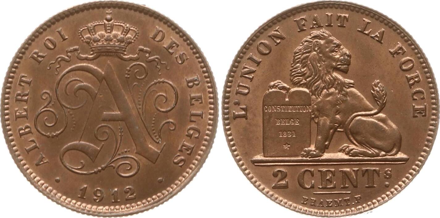 Belgien Königreich 2 Centimes 1912 Albert I 1909 1934 Besser als