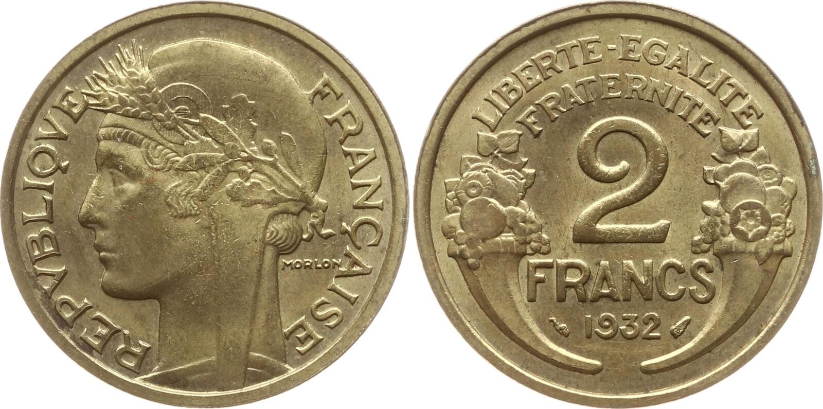 Frankreich 3 Republik 2 Francs 1932 Morlon Besser als vorzüglich MA