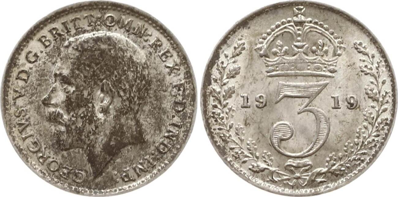 Großbritannien 3 Pence 1919 George V 1910 1936 Fast vorzüglich