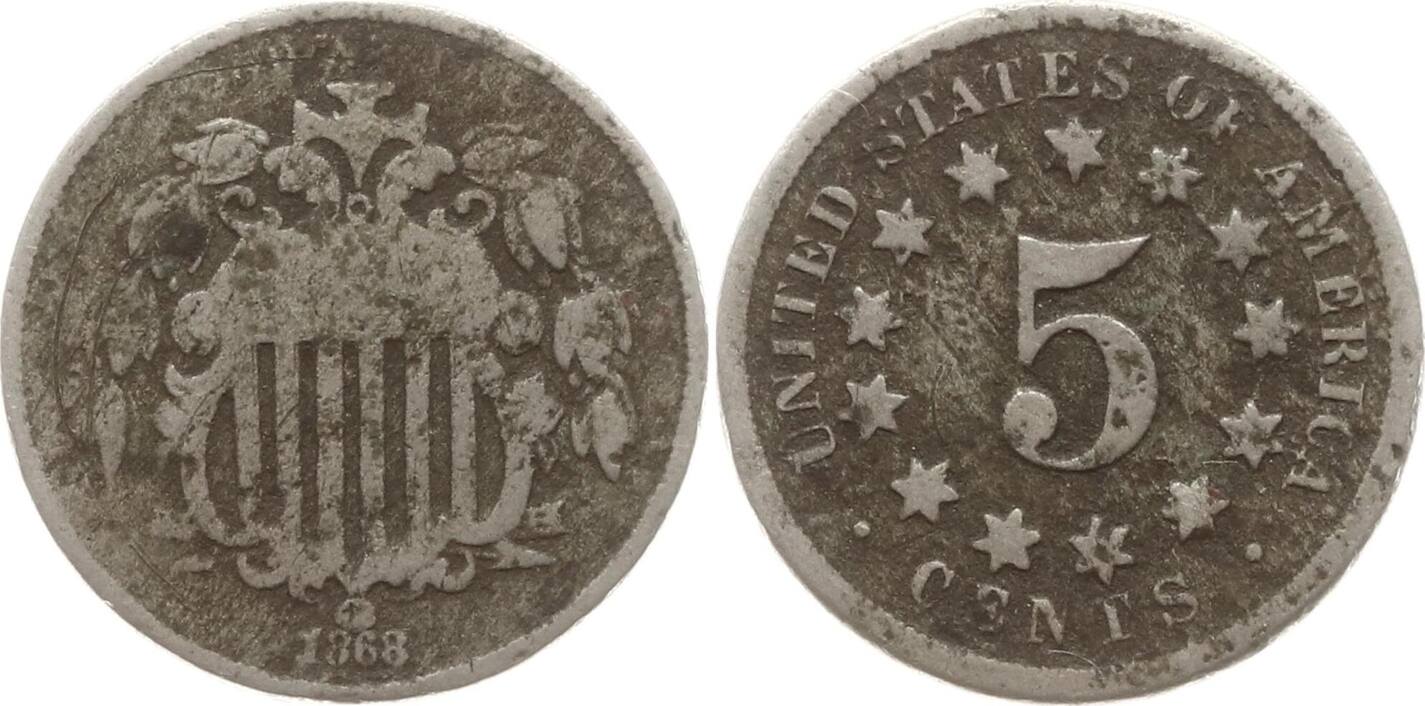 Usa Cents Shield Nickel Sch N Sehr Sch N Dunkle Patina Ma