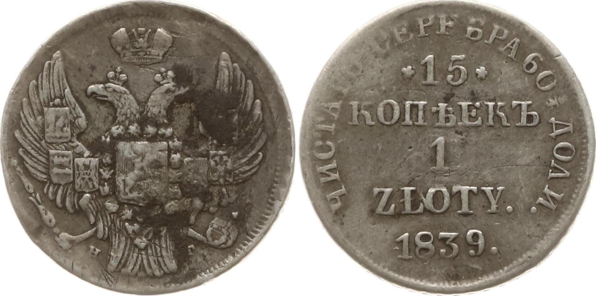 Russland 15 Kopeken 1 Zloty 1839 NG Nikolaus I 1825 1855 St